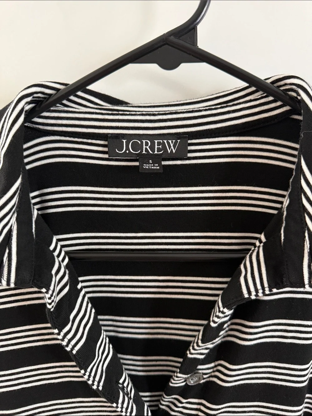 J. Crew Black and White Striped Button-Front Polo Shirt